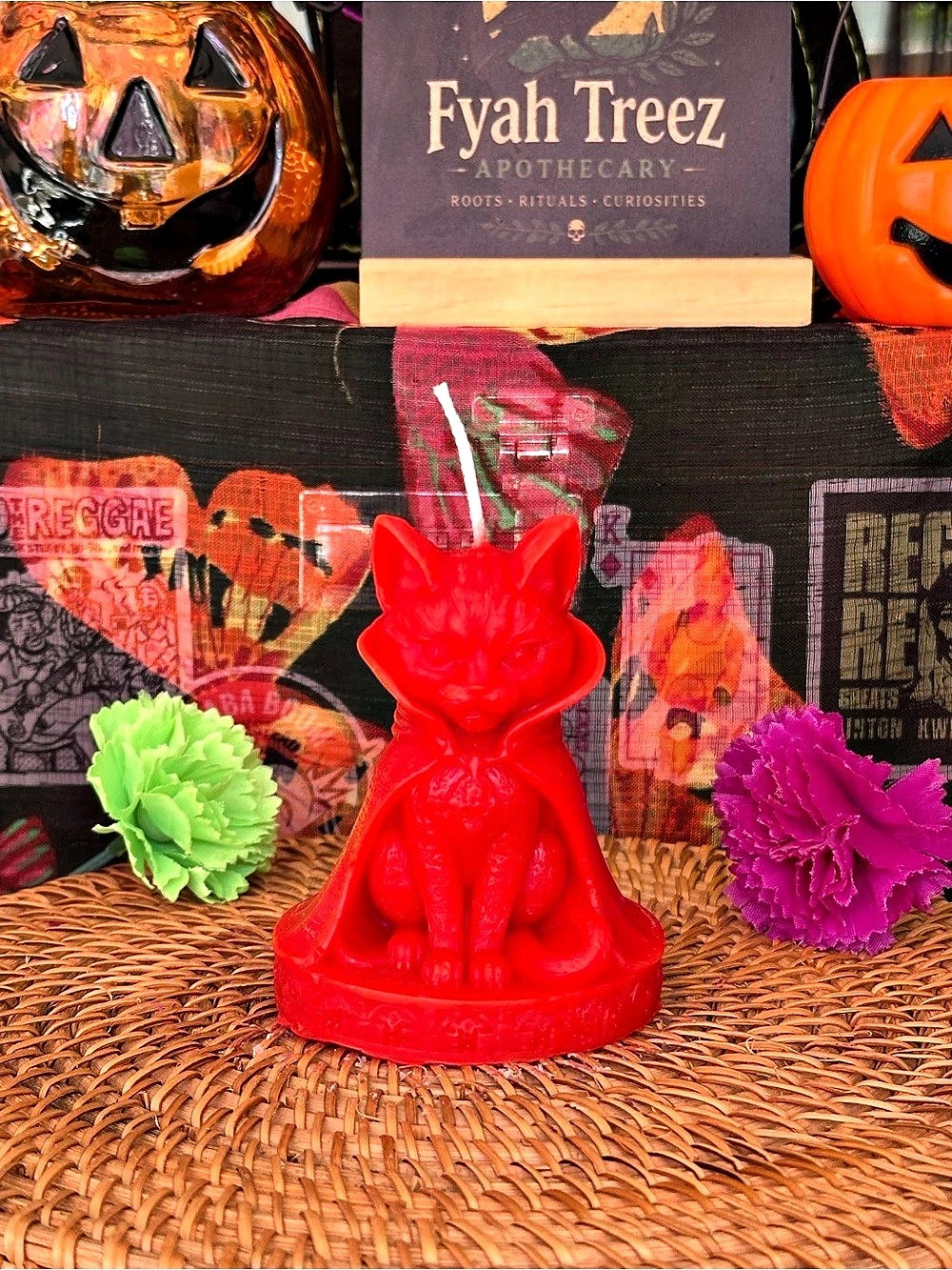 Red Vampire Cat Candle – Gothic Familiar